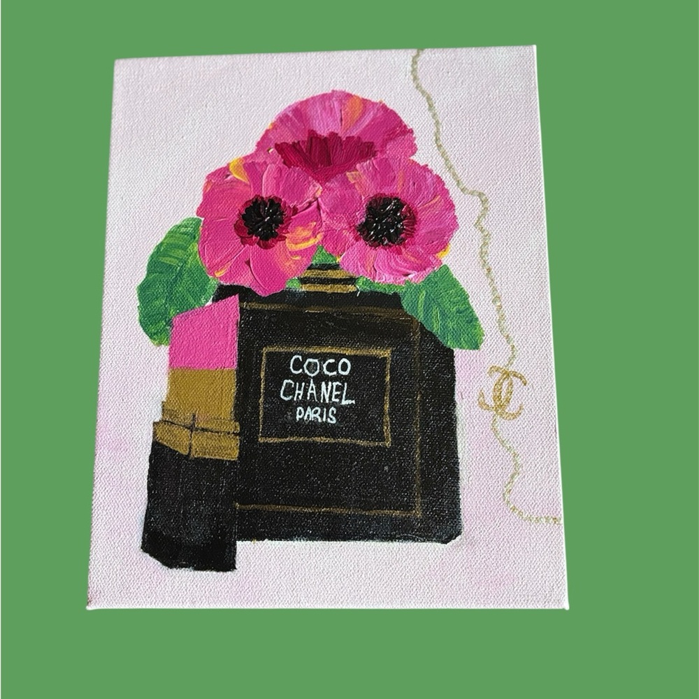 Original CHANEL Canvas Art with Pink and Black Accents